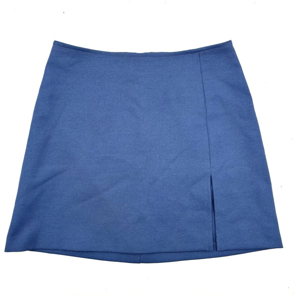 Vintage 90s XOXO Sky Blue Polyester Thigh Slit Mini Skirt 5 25x14.5" Made in USA - Picture 1 of 12